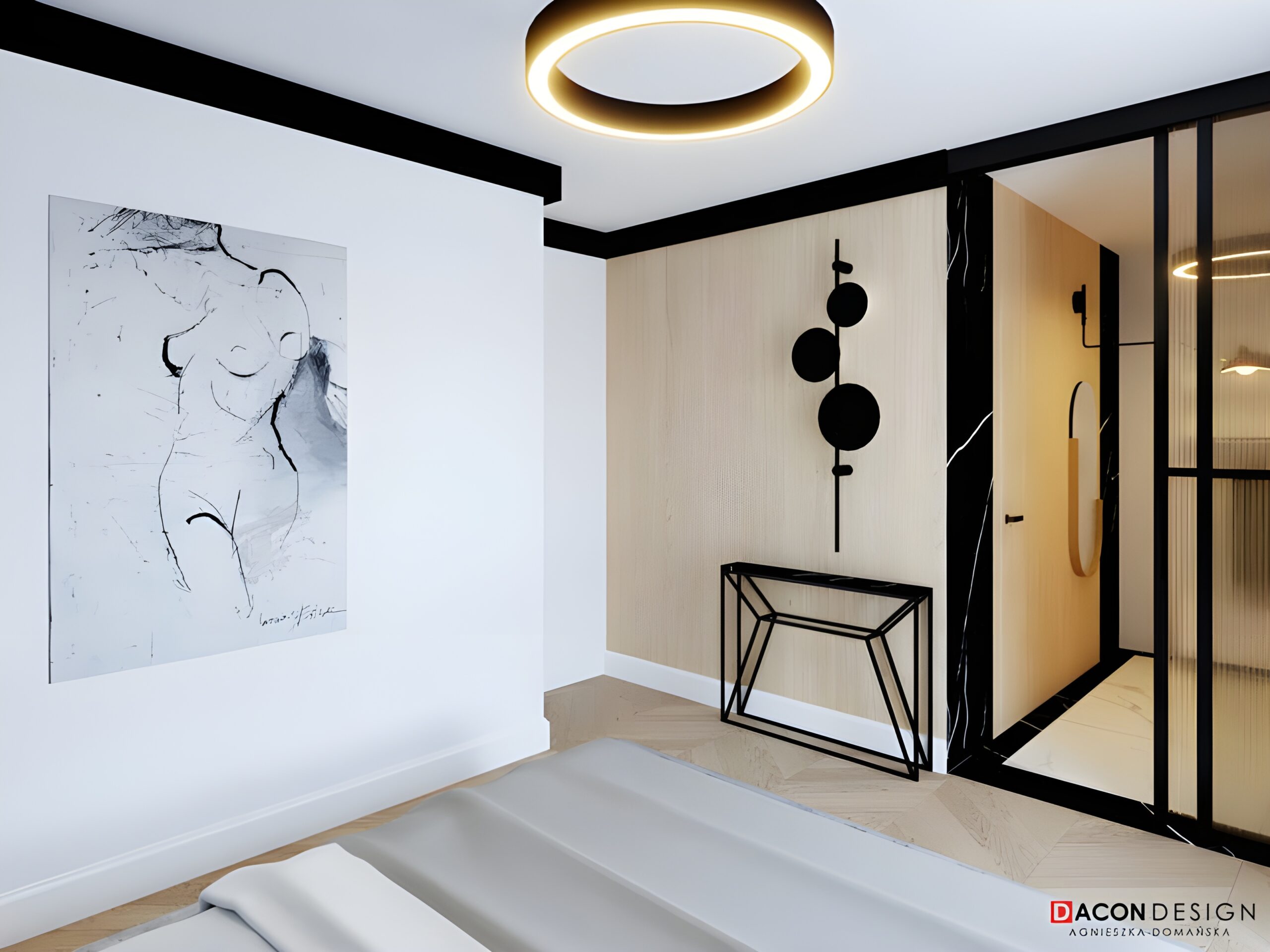 Aranżacja sypialni wraz z garderobą apartamentu we Wrocławiu. Wnętrza premium